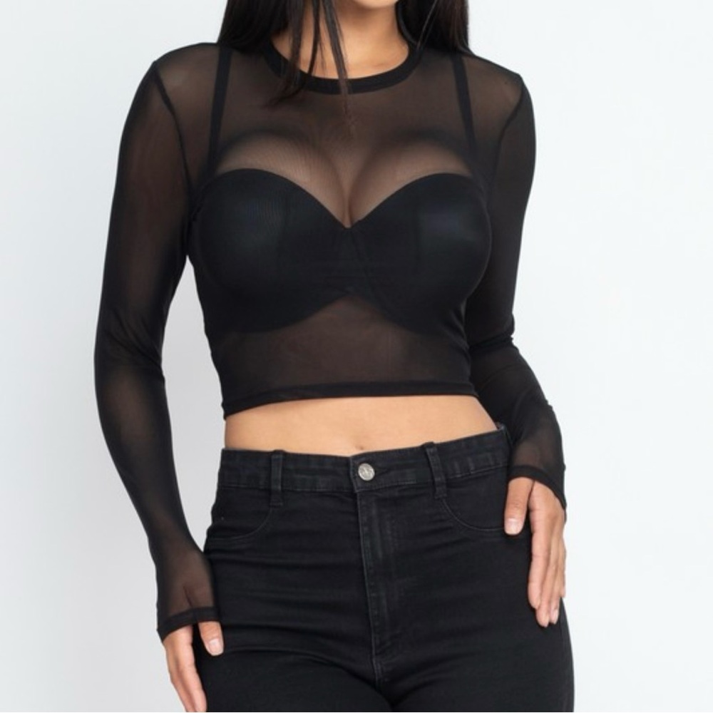Long Sleeve Transparent Top - Size Large - Picture 1 of 5